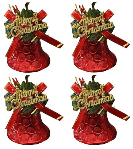 demaxiyad Weihnachtsglocken zur Dekoration | Goldglocken für Weihnachtsbaum 4X | Weihnachtsbaumschmuck, Rot Golden Festliche Dekorative Requisiten für Winter Urlaub Hochzeit