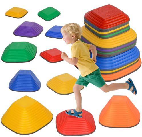AIYAPLAY Flusssteine tlg Stapelbar 3-8 Jahre 80 kg Bunt | Rutschfeste Balanciersteine in Quadratischform, Stapelsteine, Trittsteine, Drinnen Draußen