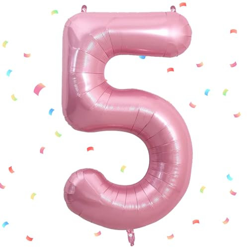 UDRKFOPK Rosa Luftballon 5 - 40 Zoll Folienballon, 101cm Zahlenballon für 5 Jahre Geburtstagsdeko Kinder Mädchen Junge