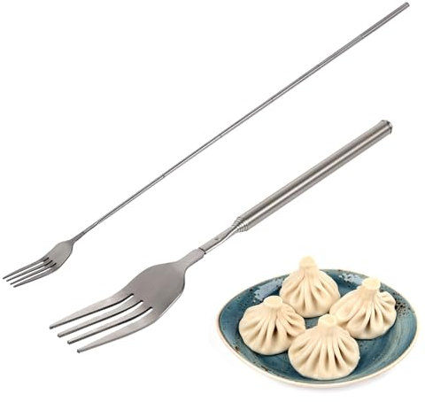 1PCS Extendable Fork Stainless Steel Toasting Fork Silver for Pickle Fork Long Handle Fork Cutlery Retractable Fork Adjustable BBQ Long Handle Fork Telescopic Extendable Dinner Fruit Dessert Fork