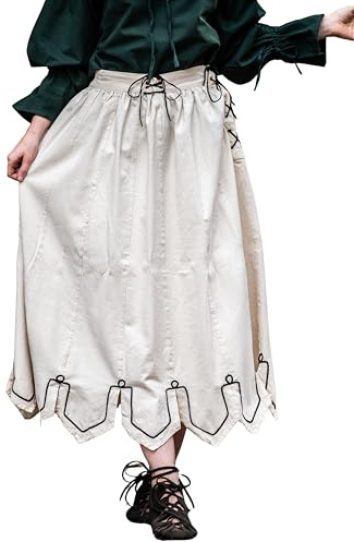 Leonardo Carbone® Damen Mittelalterrock Mit Stickerei Svenja | Verstellbare Schnürung | Dekorative Stickerei | Karneval, Halloween, Cosplay, LARP, Kostüm, Gewand, Mittelalter | Baumwolle Natur L/XL