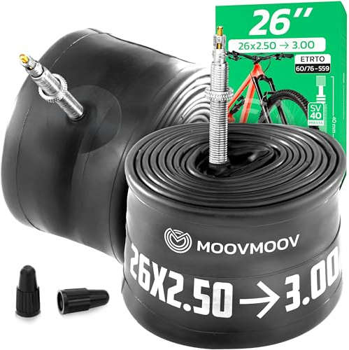 MOOVMOOV Fahrradschlauch 26 Zoll (Presta-Ventil) - Für Reifen 26x2.50, 26x2.60, 26x2.75, 26x2.80, 26x3.0 (ETRTO 60-559 bis 76-559) - 2er Pack - Für MTB, E-Bike & mehr