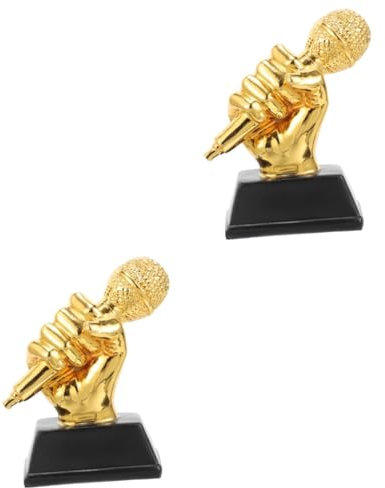 BESPORTBLE 2 Pièces Trophée De Micro Pied De Micro Trophée Adulte Microphone avec Pied Trophée Amusant pour Adultes De Chant De Musique Trophée en Forme De Microphone Karaoké Résine