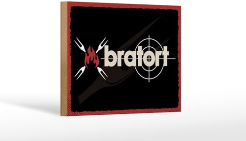 Femer Holzschild Spruch 12x18 cm Bratort Grill Gabeln Deko Schild