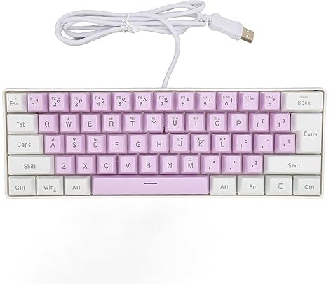 Ylwxzenith 61 Key Gaming Keyboard, USB Wired, RGB Backlit, Ergonomic Design, Space Saving for Desktop Laptop, 26 Key Rollover, Plug and Play (White Purple)