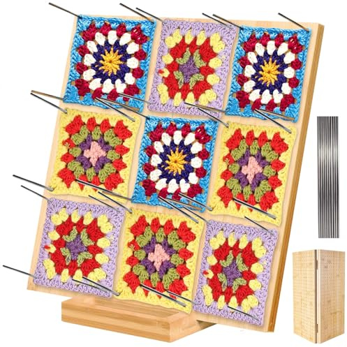 Exquilnova Tabla de bloqueo de ganchillo de 13 pulgadas con 20 pines de 4 pulgadas, tablero de bloqueo cuadrado para proyectos de punto de ganchillo, accesorios para principiantes y adultos