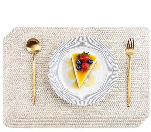 POLYTE Indoor/Outdoor Washable Woven Vinyl Table Dining Placemats, Set of 4