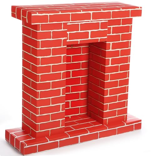 Fullhawl Weihnachtskamin aus Wellpappe, 80 x 73 x 20 cm, Pappe, Backstein, künstlicher Kamin-Hintergrund, 3D-Lebens-Pappausschnitt, Aufsteller für Weihnachtsfeier, Hintergrunddekorationen (Hellrot)