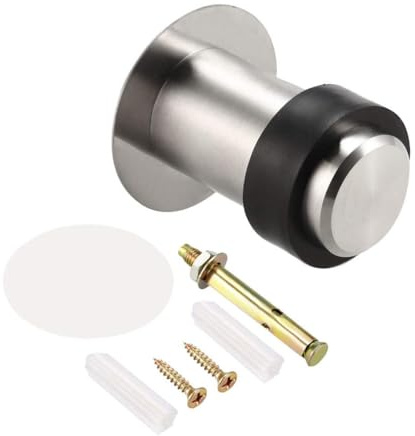 TA-VIGOR 60mm Height Floor Mounted Door Stopper with Rubber Buffer, Brushed Stainless Steel Cylindrical Door Stop Modern Style Door Protector for Rooms, Front Doors, Patios, Garages, Offices