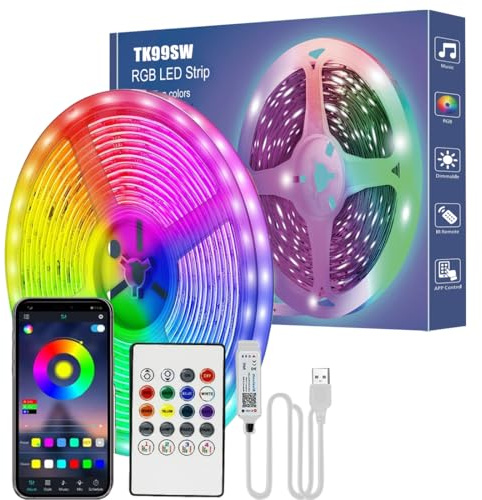 TK99SW LED TV-Hintergrundbeleuchtung 5M, mit Musik Synchronisiert per App & Fernsteuerung Steuerung Verbunden und Kann für 65–75 Zoll Große Geräte Verwendet Werden.Geeignet für Schlafzimm