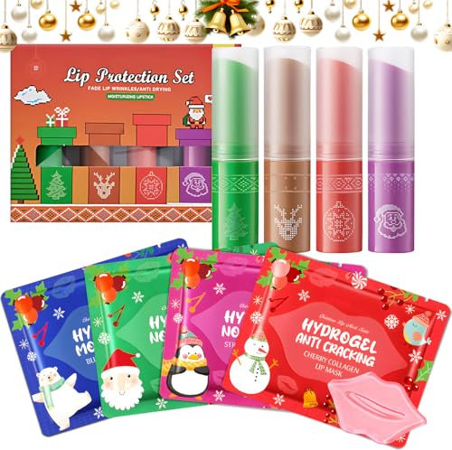 lippenpflege set, 8 Stück Lippenpflege Weihnachten, Lip Balm Lippenpflege für Sehr Trockene Lippen Schützt Die Lippenhaut, Geschenke für Freunde und Familie