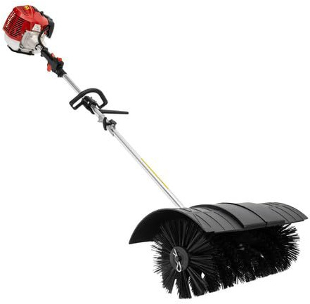 Balayeuse à essence 1,7 kW Balai à moteur manuel 2,3 CV 6500-8500 tr/min Fraise à neige avec tête de brosse 56 × 23,5 cm Balai de jardin pour le nettoyage des surfaces d'herbe artificielle, routes