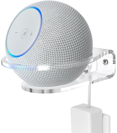 HomeMount Supporto da Parete per Dot 4ª/5ª Gen, Dot Max e HomePod Mini, Staffa Altoparlante in Acrilico Trasparente con Anello di Protezione, Risparmia Spazio e Mantiene la Stanza Ordinata