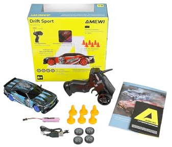 Amewi Ferngesteuertes Drift Sport Muscle Car mit Unterbodenbeleuchtung 4WD 1:24 RTR blau Kinder ab 6 Jahre
