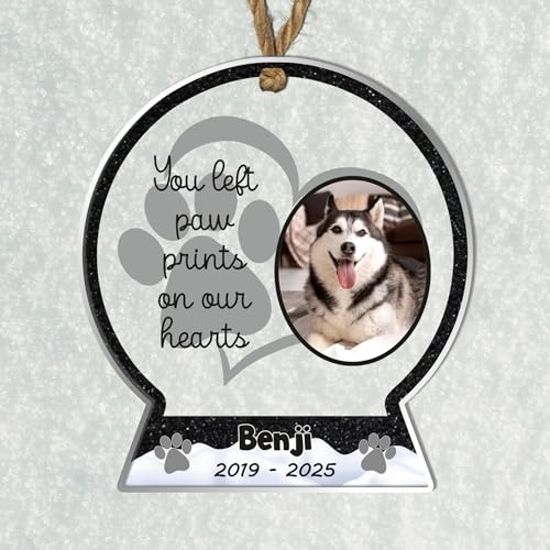 Personalised Pet Bereavement Bauble - Custom Photo & Name Christmas Tree Ornament for Pet Loss Remembrance Keepsake in a Snowglobe Shape (Black)