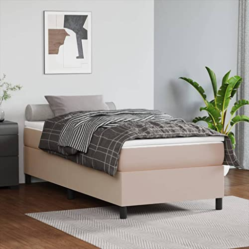 QJBSAVVA Boxspringbett 90x200cm Cappuccino-Braun Kunstleder mit Matratze & Topper Modernes Schlafdesign Robust ergonomisch für Jugendzimmer Gästezimmer Single Bett