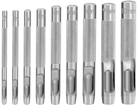 9 Stück Lochstanzer Runde Lochstanzer Leder 2,5-10 mm Stanzwerkzeug Set Stahllocheisen Hohl Locher Hohl Punch Set für Leder Uhrenarmbänder Gürtel Schuhe Handtaschen Jacken