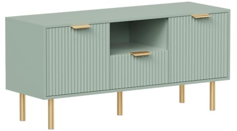 FurnitureHMD Modern Media Console with Ample Storage, 2 Doors 1 Drawer TV Stand with Gold Metal Legs & Handles, Versatile Storage Cabinet for Living Room, Bedroom, Entryway & Home Office