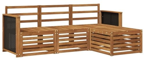 vidaXL Outdoor-Sofagarnitur 4 pcs Natur, Garten-Sofa, modernes Lounge-Set, entspannende Möbel für Terrasse, ideal zum Chillen