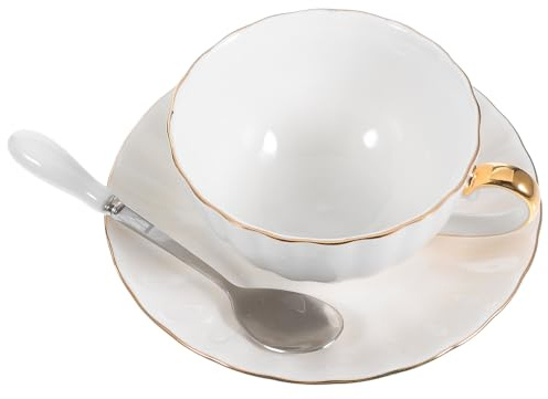 OHPHCALL Tasse et Soucoupe Liseré Doré | Service Individuel 1 Pièce pour Usage Quotidien à la Maison et au Bureau