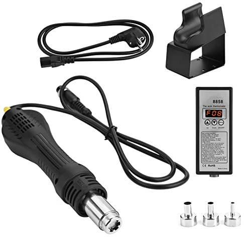 FTVOGUE Intelligente LED-Digital-Heißluftpistole, SMD-Nacharbeitsstation mit 3 Düsen Zum Entlöten, Schrumpfen und Entfernen von Farbe (EU-Stecker 220 V)