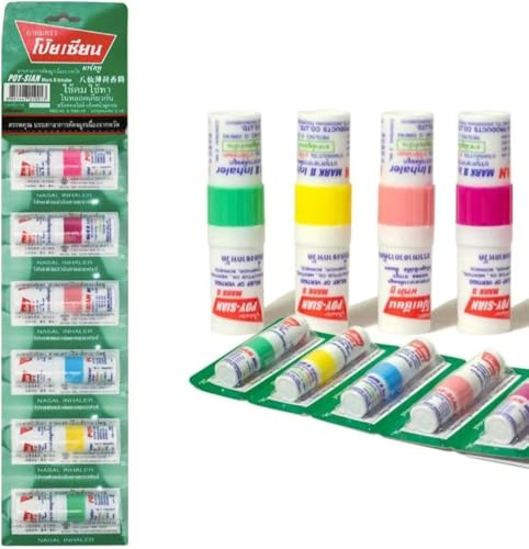 POY-SIAN Duftstift 6 Stück (Original aus Thailand) - Komplettes Set - Mentholstick Duftöl Stick - Thai Aromastift - Aromastick - Thai Nasenstift
