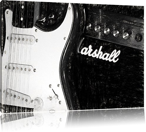 Pixxprint E-Gitarre vor Marshall Verstärker, Größe: 60x40cm, Leinwandbild, fertig gespannt, Wandbild, Dekoration, Kunstdruck, kein Poster