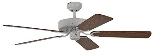 Deckenventilator ohne Beleuchtung Potkuri, Gehäuse Lack weiß, Wendeflügel Eiche oder Eiche mit Rattaneinlage , 132 cm, für Räume bis zu 25m²