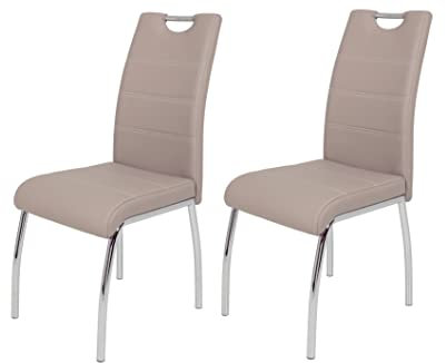 Hela Tische, 2er Set Esszimmerstuhl Susi, Bezug Kunstleder Cappuccino, Griffmulde, Metallgestell Chrom, 43 x 61 x 98 cm