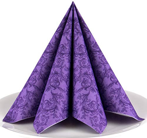 Servietten Ornament lila Premium Airlaid, STOFFÄHNLICH | 50 Stück | 40 x 40cm | Hochzeitsserviette | hochwertige edle Serviette für Hochzeit, Geburtstag, Party, Taufe, Kommunion | made in Germany