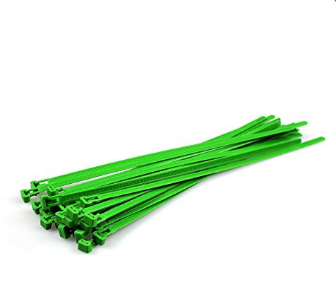 Green Releasable Cable Ties 7.2mmx300mm, 50 Pieces