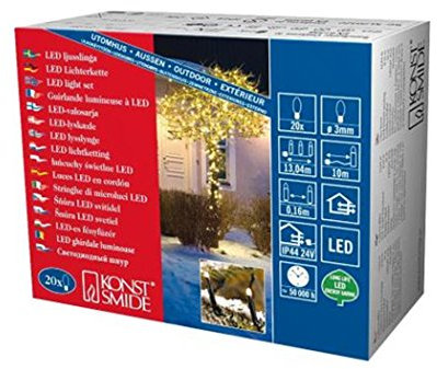 Konstsmide Micro LED Lichterkette, 20 warm weiße Dioden, 24V Außentrafo, schwarzes Kabel