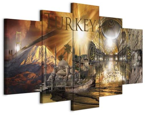 B&D XXL - Leinwandbild Gebirge Architektur Meer, 100x50 cm, 5-teilig | Hochwertige Leinwand, sofort aufhängbar, ideal fürs Wohn- oder Schlafzimmer, wasserfest und lichtecht, langlebig, stilvoll
