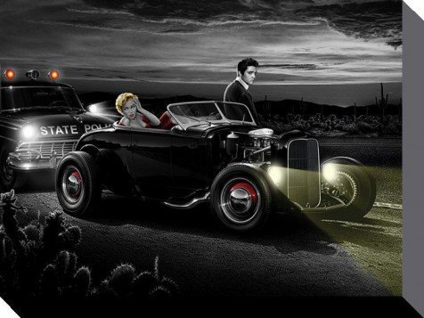 1art1 Helen Flint Poster Marilyn Monroe, Elvis Presley, Spaßfahrt Bilder Leinwand-Bild Auf Keilrahmen | XXL-Wandbild Poster Kunstdruck Als Leinwandbild 80x60 cm