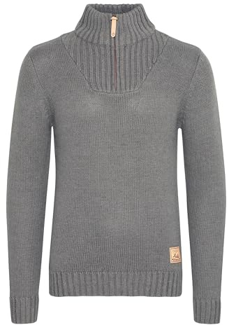 !Solid SDPetro Herren Strickpullover Troyer Grobstrick Pullover mit Troyerkragen Rippbündchen Label-Details Baumwollmischung Regular fit, Größe:S, Farbe:Grey Melange (8236)