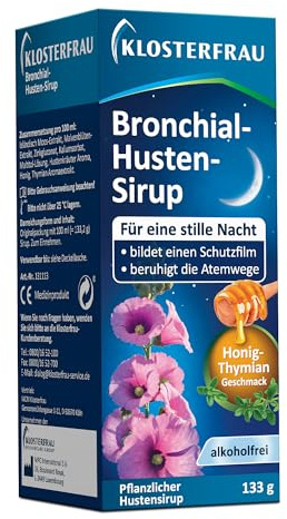 Klosterfrau Bronchial-Husten-Sirup| 133g | Honig-Thymian Geschmack | für eine stille Nacht | alkoholfrei