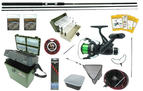 Hunter Pro 11ft Carbon Coarse Float Fishing Kit & Seat Box | 3-Piece 220g Match Rod, HP40R Reel, Tackle Box, 2m Keep Net, Landing Net, Rod Rest, Bait Box, Floats, Weights, Barbless Hooks