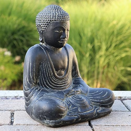 STONE art & more sitzende Buddha Statue Japan, 30 cm, Steinfigur, Steinguss, Garten-Deko, frostfest