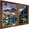 Leinwandbild XXL Fenster 3D Illusion Wandbild Kunst Berge See mehrfarbig 120x80 cm
