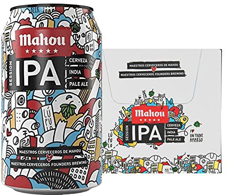 Mahou 5 Estrellas, Cerveza IPA Dorada Aromática, Pack 24 Latas x 33cl