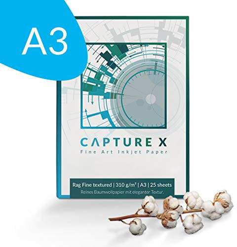 CAPTURE X Rag Fine textured, 310g/m², A3, 25 Blatt Box - edle Struktur - 100% Baumwolle - Fine Art Paper