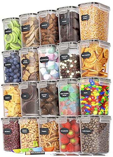 Chef's Path - Juego de Botes Herméticos para Alimentos, 20 Tarros de Cocina de 1,6L, Ideales para Aperitivos, Harina y Azúcar, Recipientes de Plástico sin BPA, con Rotulador y Juego de Cucharas