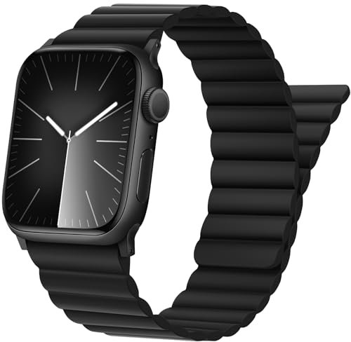 Tasikar Compatible con Correa Apple Watch 49mm 46mm 45mm 44mm 42mm Ultra Serie 10 9 8 7 6 5 4 3 2 1 SE, Pulseras Ajustable de Silicona con Fuerte Cierre Magnético para iWatch (Negro)