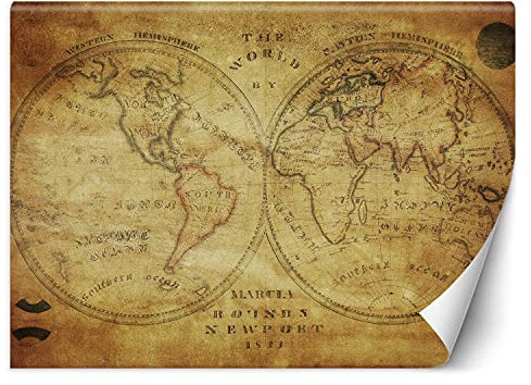 Feeby Papier Peint Intisse Carte Du Monde Vintage 400x280 cm marron Déco Murale Trompe L' Oeil Tapisserie Moderne Salon Chambrea' Coucherr Salle De Bain Cuisine Continents Vintage Retro