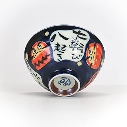 Sushisushi Bowl, Blue with Red Daruma 125x66mm (Japanese Made)