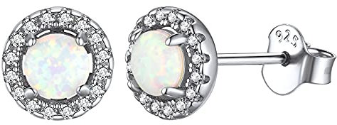 ChicSilver 925 Silber Opal Ohrstecker mit Zirkonia Trendige Runde Ohrring mit Opal Zirkonia für Paar Pärchen