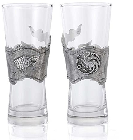 Royal Selangor Hand Finished Game of Thrones Collection Pewter Ice & Fire Pilsner Pair