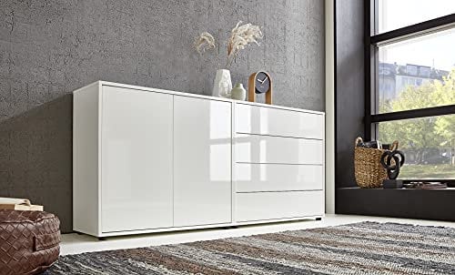 BMG Möbel Sideboard »Mailand Set 3« (Kommode Anrichte Aktenschrank), mit weiß lackierten Hochglanzfronten und hochwertigen Push-to-Open Beschlägen