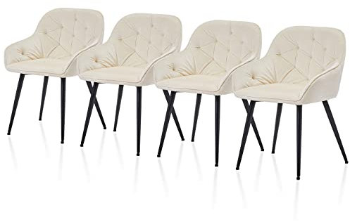 TUKAILAi Esszimmerstühle, Freizeit, gepolstert, Samt, Küche, Wohnzimmer, gepolsterter Sitz und Metallbeine, Schlafzimmer, Empfangsmöbel, 4 Stück, Creme