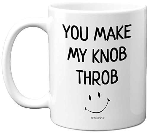 Valentines Girlfriend Gifts - You Make My Knob Throb Valentine Mug Cup - Birthday Presents for Wife Husband Boyfriend, Funny Gift Anniversary Mug for Her, 11oz Ceramic Dishwasher Safe